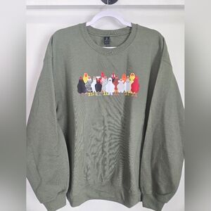 Chicken Crew Neck Sweatshirt Unisex Size Large Green